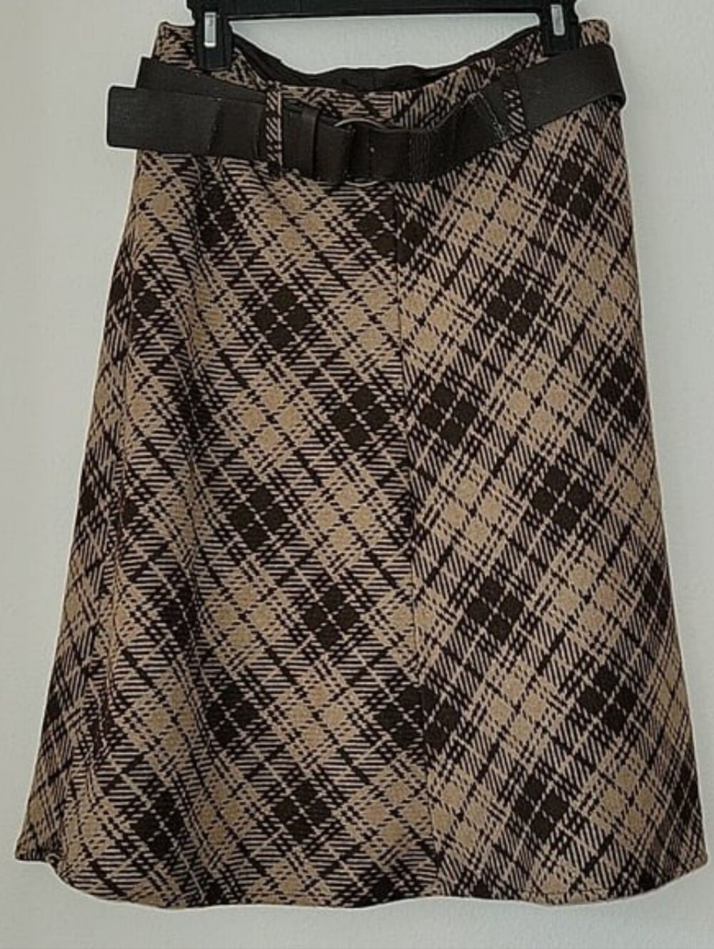 CONTEMPORARY EDGE Wool Blend Knee Length A-line Plaid Skirt 6, Brown/ Tan GUC